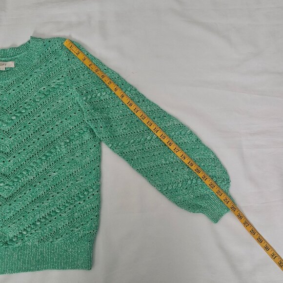 LOFT Bobble Pointelle Balloon Sleeve Pullover Knit Sweater Green Size Medium - Picture 7 of 8